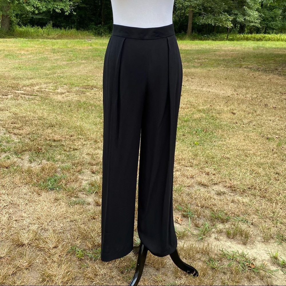 ESCADA PANTS BLACK SEMI SHEER SILK FULL WIDE LEG PLEAT WAIST SIZE 38 8 M